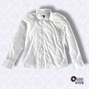 H&M Men’s White Paisley Textured Long Sleeve Dress Shirt – Size XL